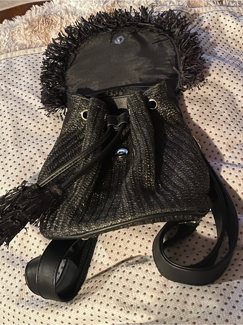Small Black Art Class Fringe Drawstring Women’s Backpack